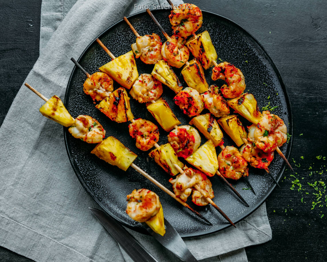 Vegetarisches Rezept: Garnelen-Ananas-Spieße 3