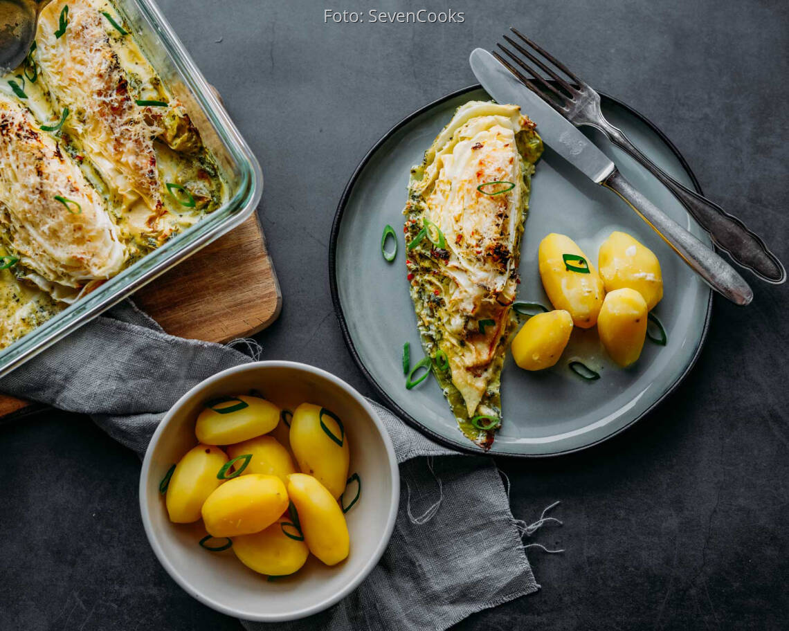 Vegetarisches Rezept: Gebackener Spitzkohl mit Salzkartoffeln 1