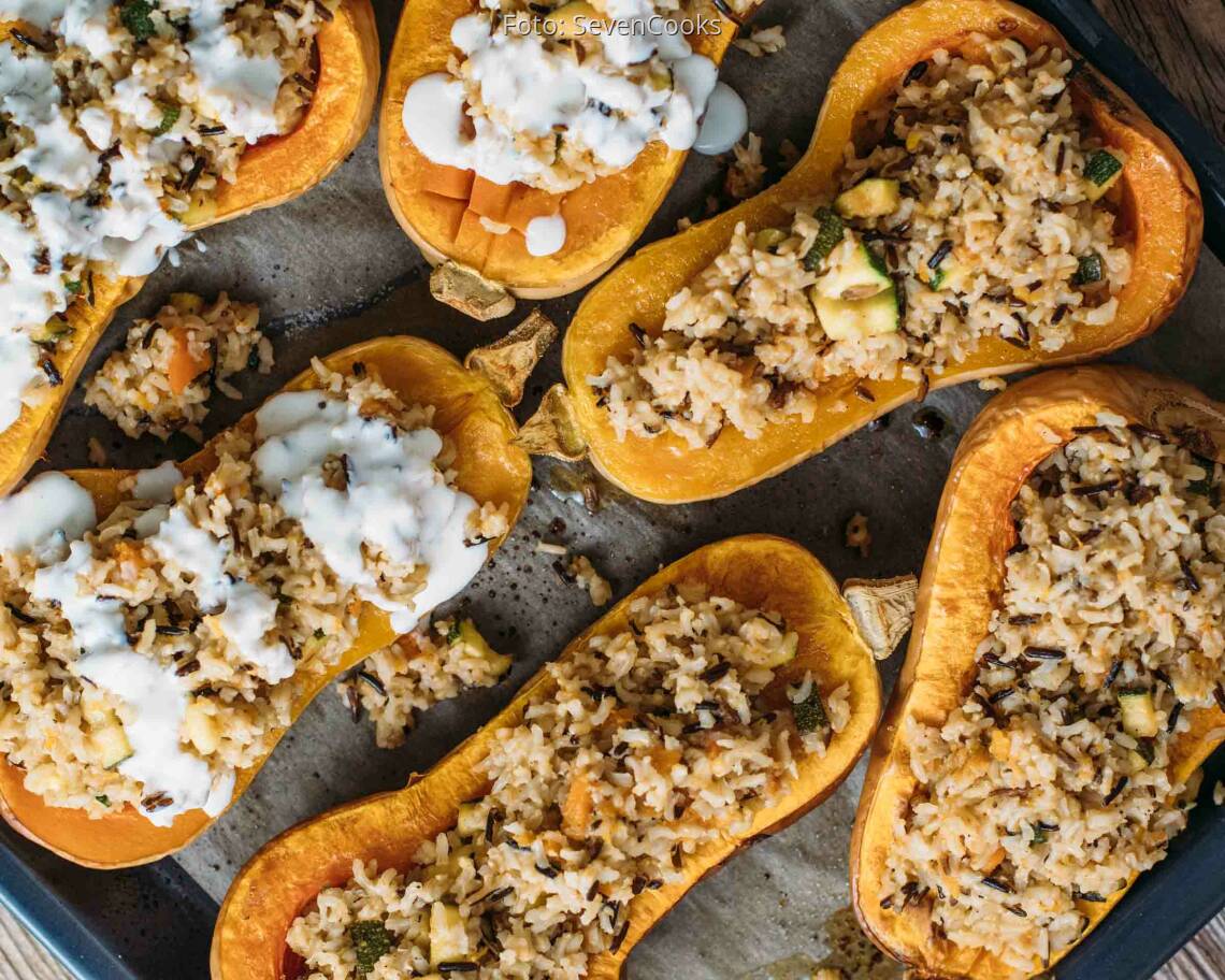 Vegetarisches Rezept: Gefüllter Butternuss-Kürbis_1