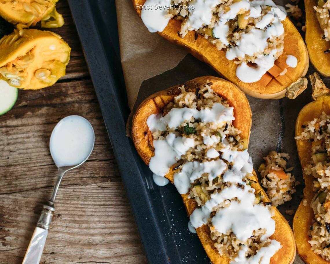 Vegetarisches Rezept: Gefüllter Butternuss-Kürbis_2