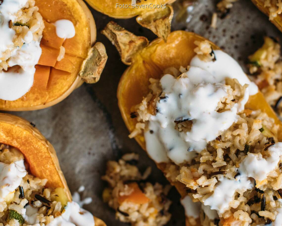 Vegetarisches Rezept: Gefüllter Butternuss-Kürbis_3