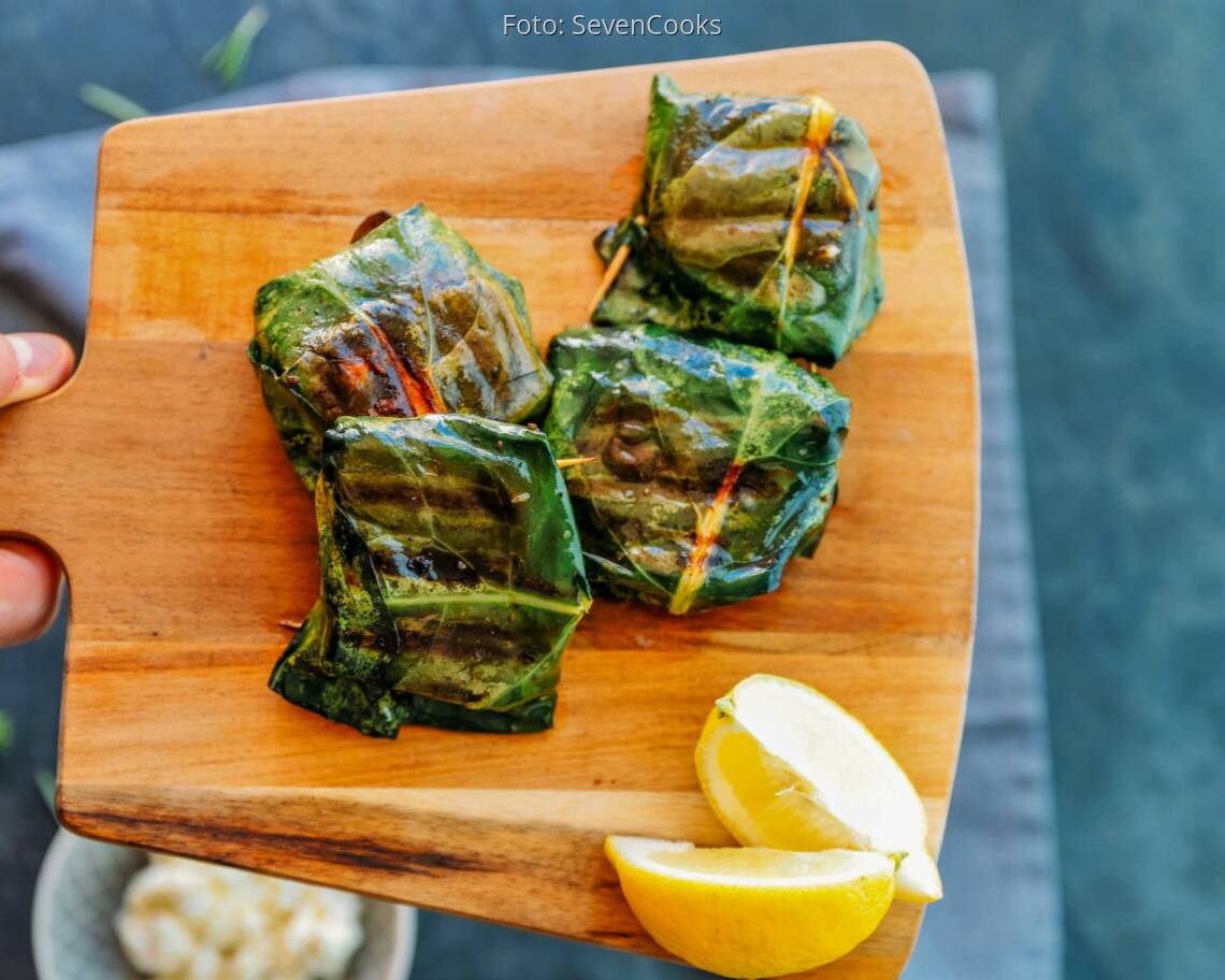 Vegetarisches Rezept: Gegrillter Feta im Kohlrabiblatt 3