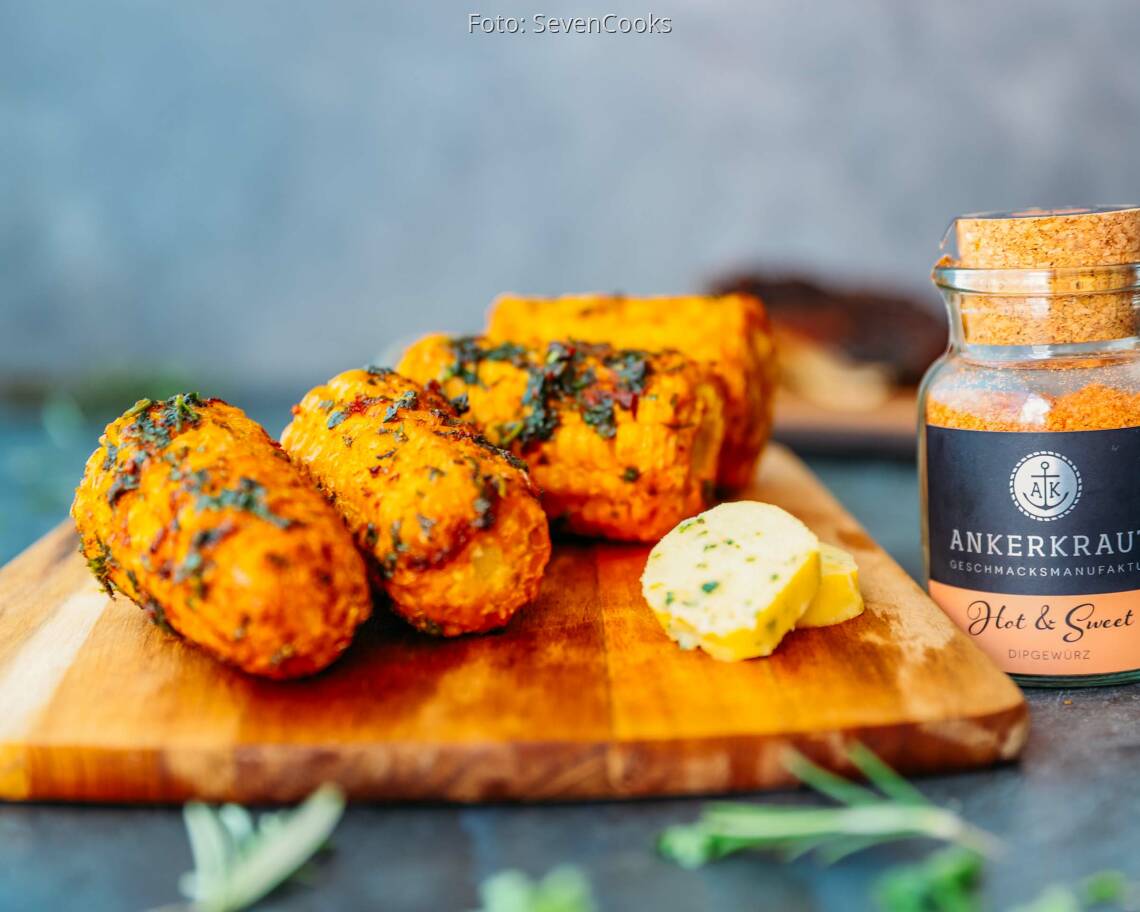 Vegetarisches Rezept: Gegrillter Maiskolben in Orangen-Curryglasur 1