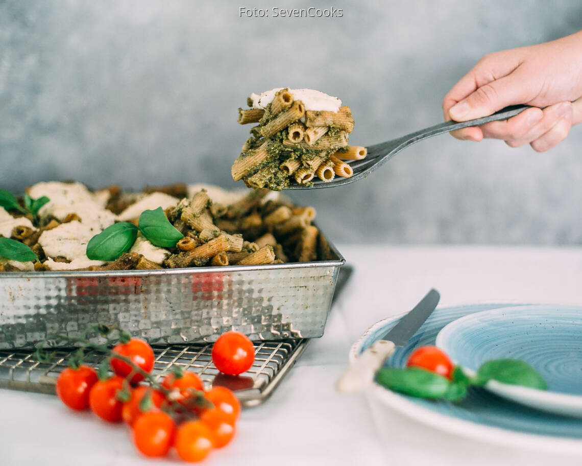 Vegetarisches Rezept: Gratinierte Kichererbsen-Nudeln