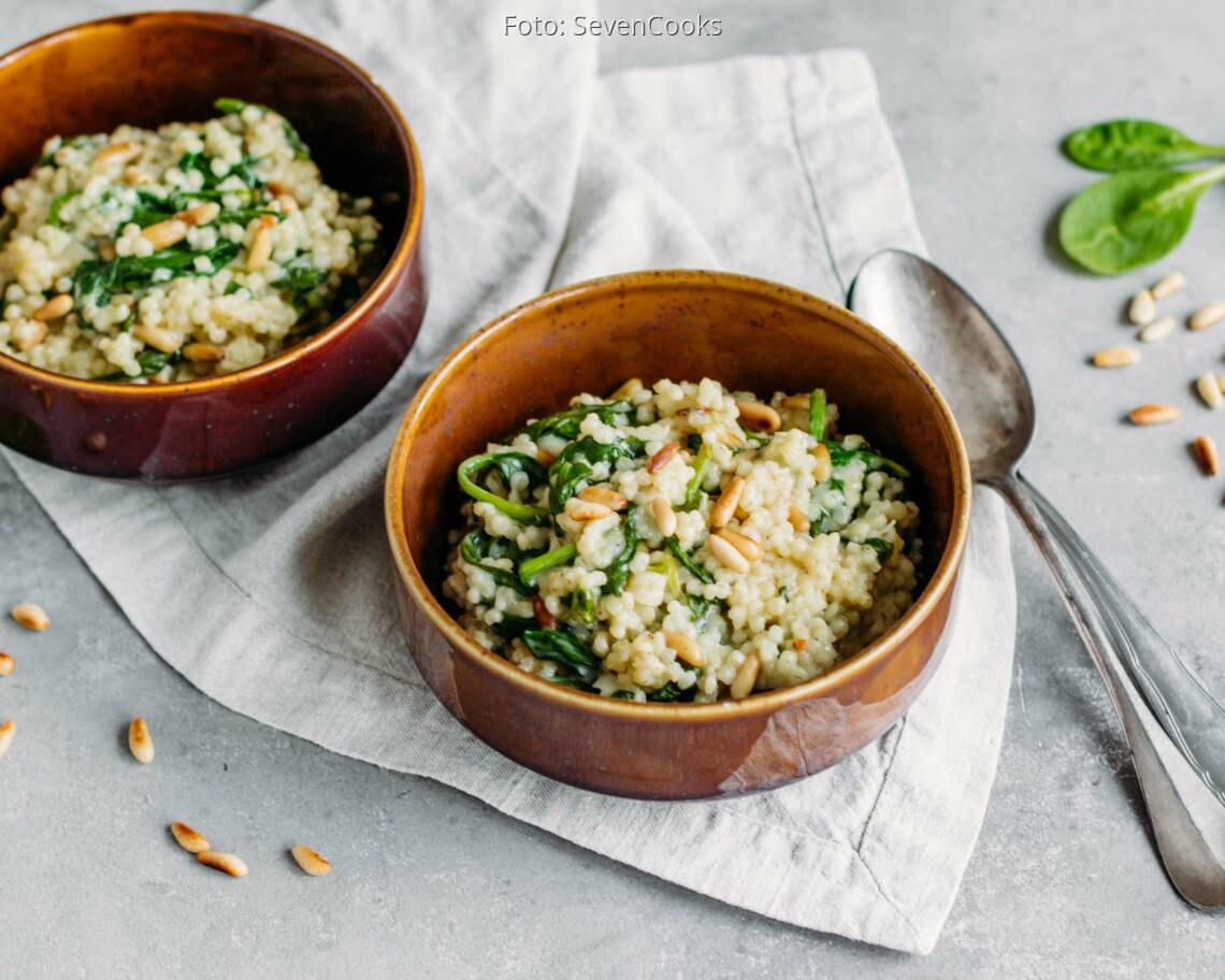 Vegetarisches Rezept: Graupenrisotto mit Blattspinat 1