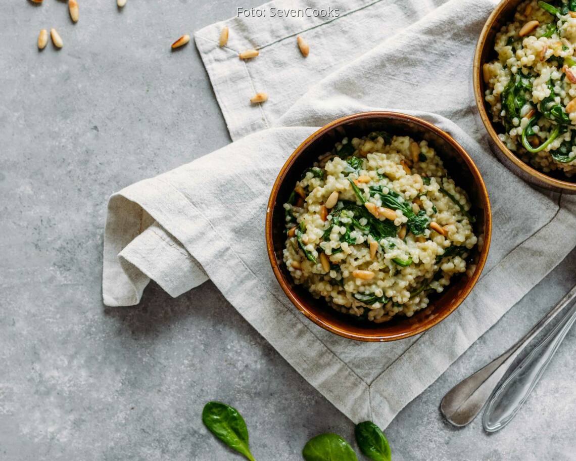 Vegetarisches Rezept: Graupenrisotto mit Blattspinat 2