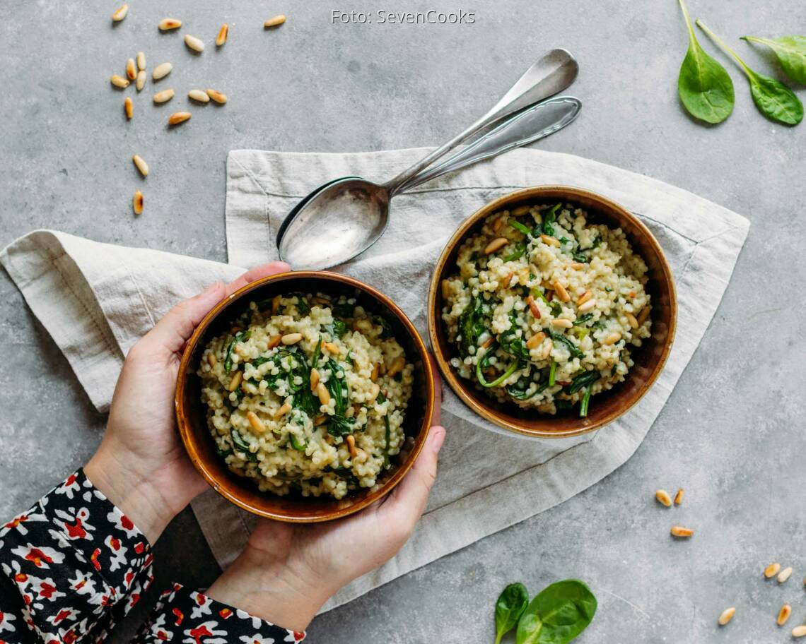 Vegetarisches Rezept: Graupenrisotto mit Blattspinat 3