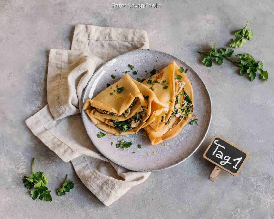 Vegetarisches Rezept: Kids Meal-Prep 1: Pfannkuchen mit Spinat-Pilz-Füllung_1_Schild