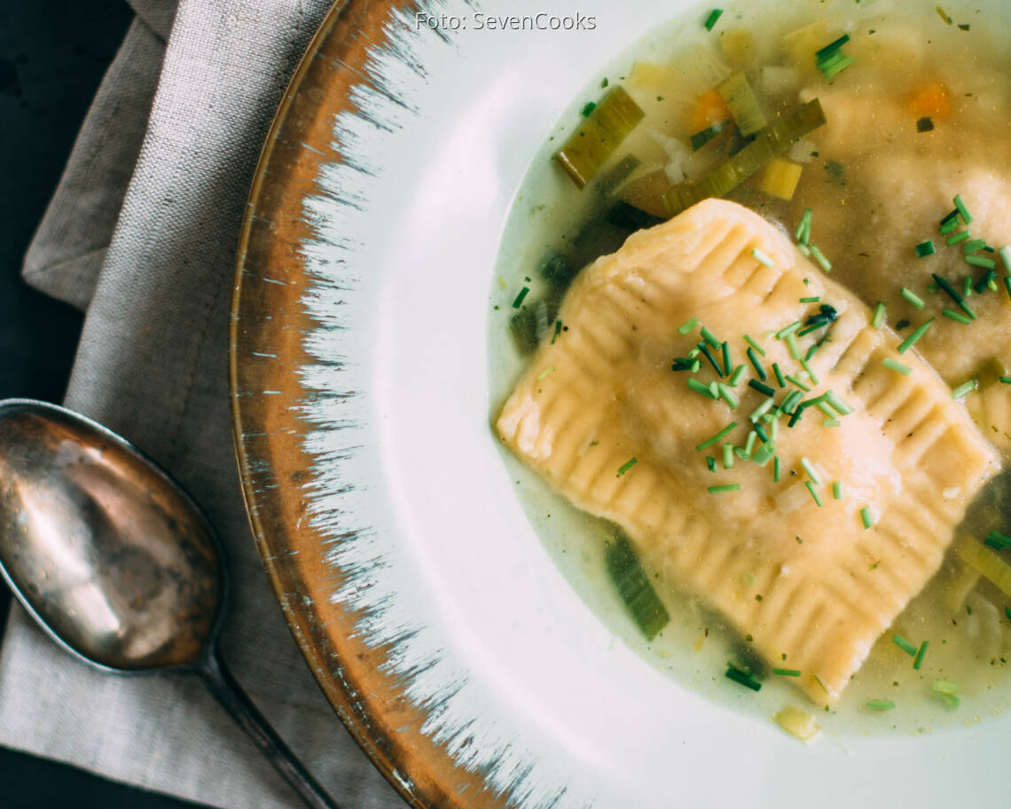Vegetarisches Rezept: Maultaschensuppe