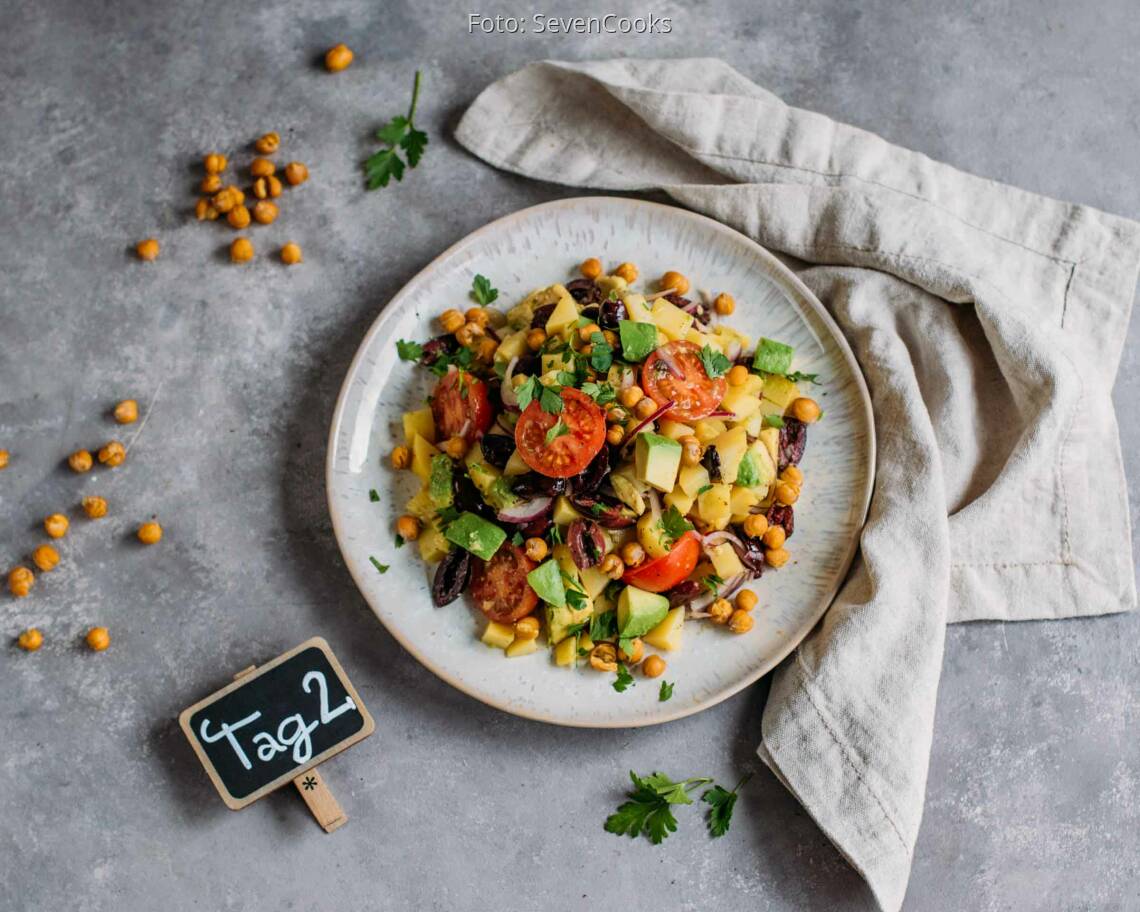 Vegetarisches Rezept: Modern Meal-Prep 2: Knusprig bunter Kartoffelsalat_1_Schild