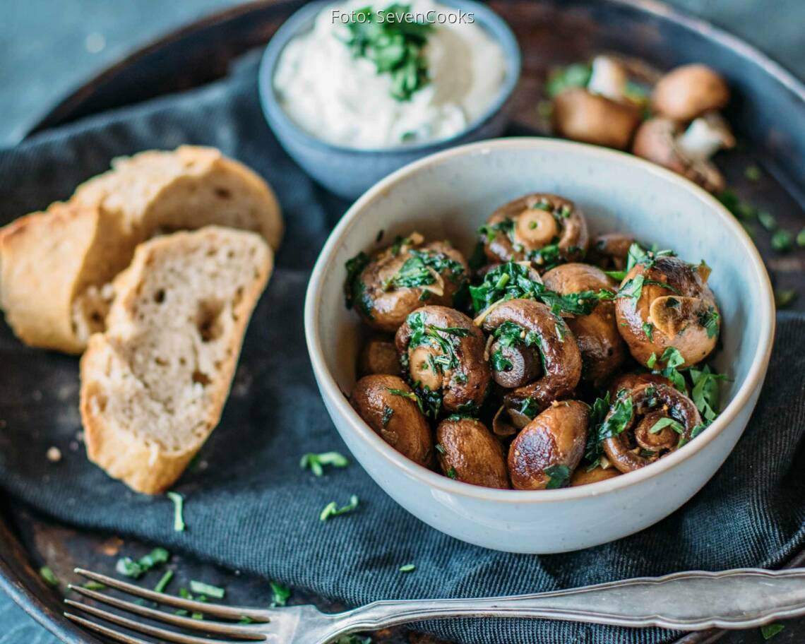 Vegetarisches Rezept: Pilze mit Knoblauchdip 1