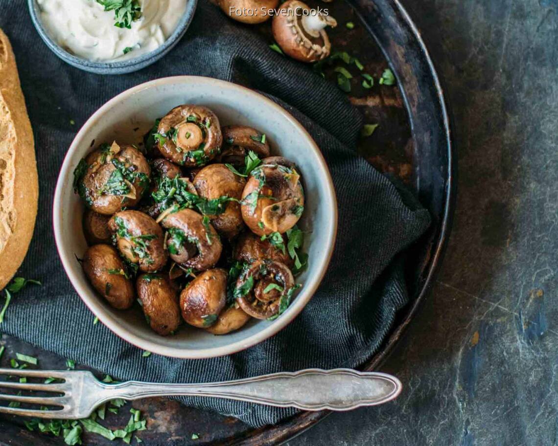 Vegetarisches Rezept: Pilze mit Knoblauchdip 2
