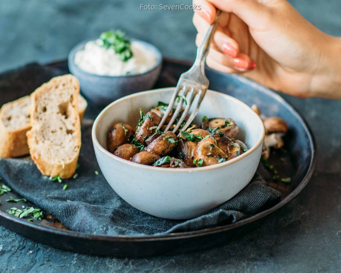 Vegetarisches Rezept: Pilze mit Knoblauchdip 3