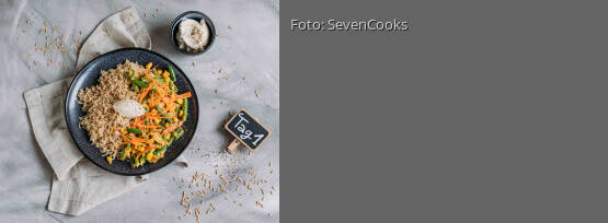 Rezeptbild für "Schnelles Meal-Prep 1: Cremige Gemüsepfanne mit Reis"