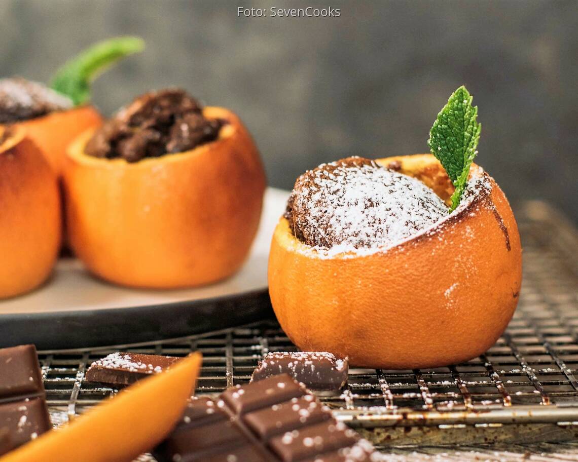 Vegetarisches Rezept: Schokokuchen in der Orangenschale_1