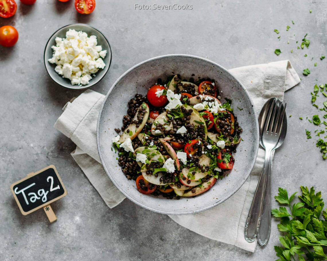 Vegetarisches Rezept: Simple Meal-Prep 2: Fruchtiger Belugalinsensalat_1_Schild