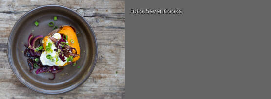 Rezeptbild für "Süßkartoffel mit Zitronenschmand & karamellisierten Zwiebeln"