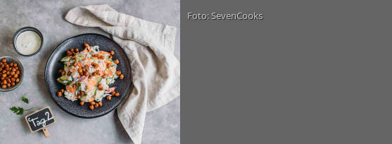 Rezeptbild für "Vielfältiges Meal-Prep 2: Reissalat mit Joghurtdressing und gerösteten Kichererbsen"