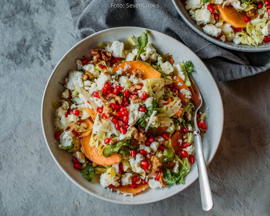 Vegetarisches Rezept: Zuckerhutsalat mir Kaki