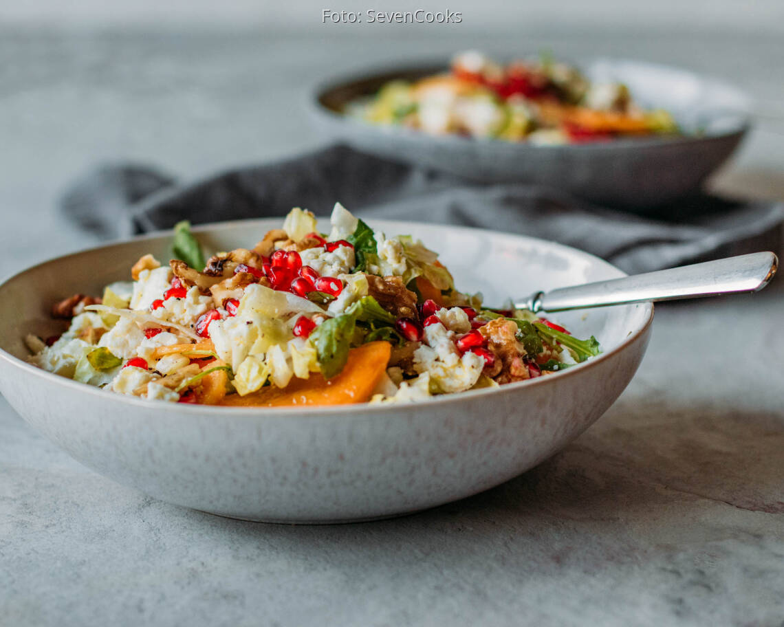 Vegetarisches Rezept: Zuckerhutsalat mir Kaki