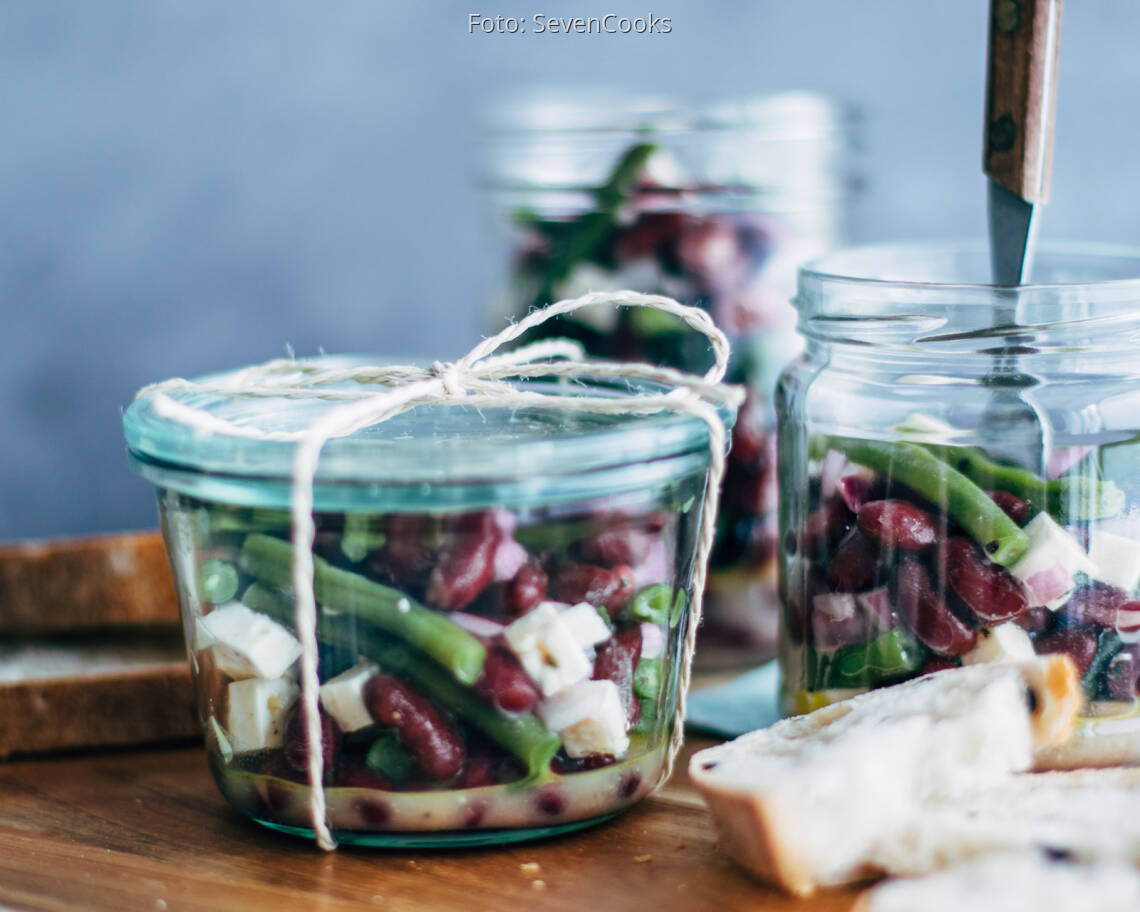 Vegetarisches Rezept: Zweierlei Bohnensalat mit Feta