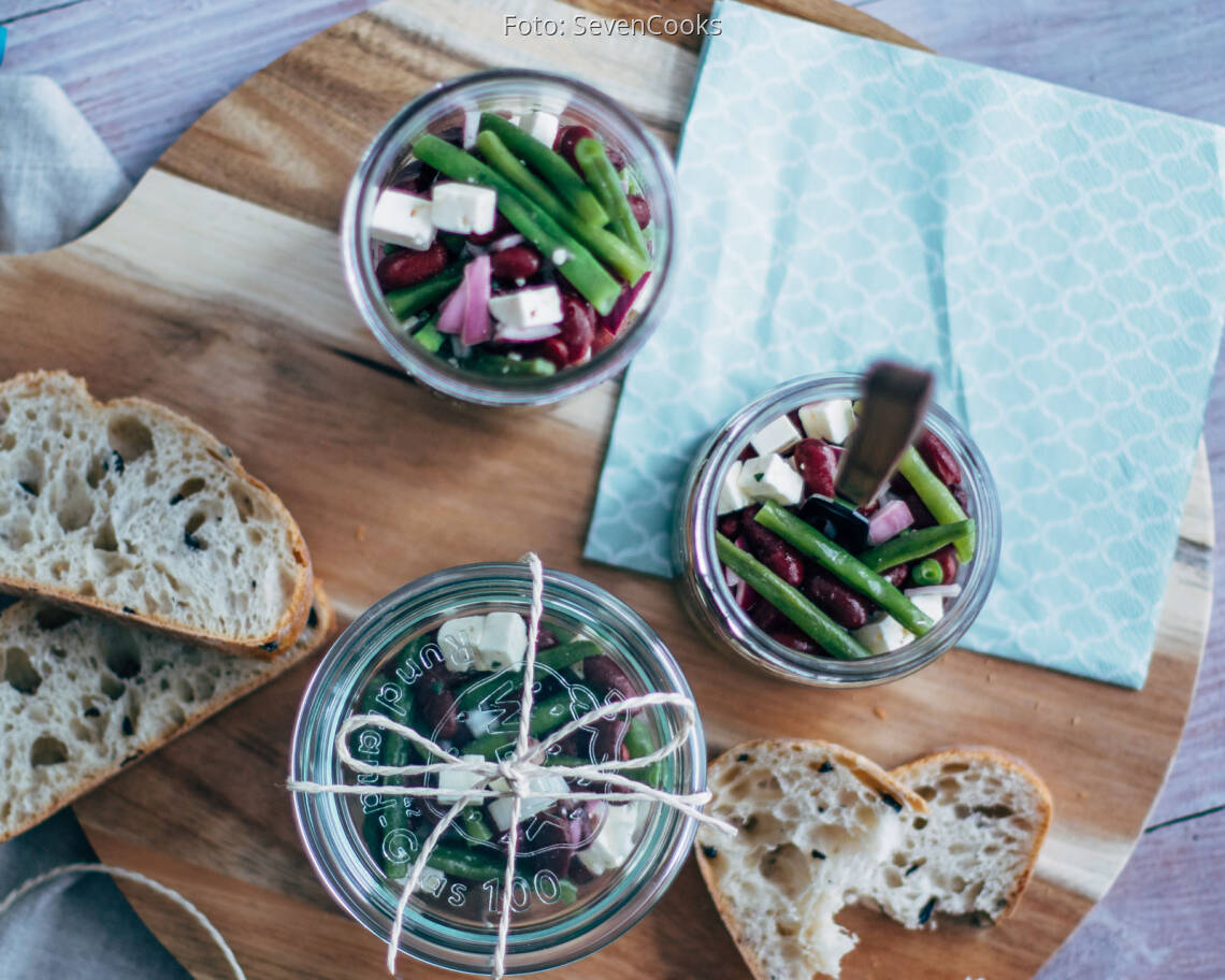 Vegetarisches Rezept: Zweierlei Bohnensalat mit Feta