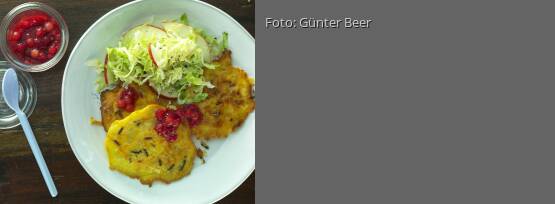 Rezeptbild für "Wildreis-Puffer mit Birnen-Kraut-Salat"