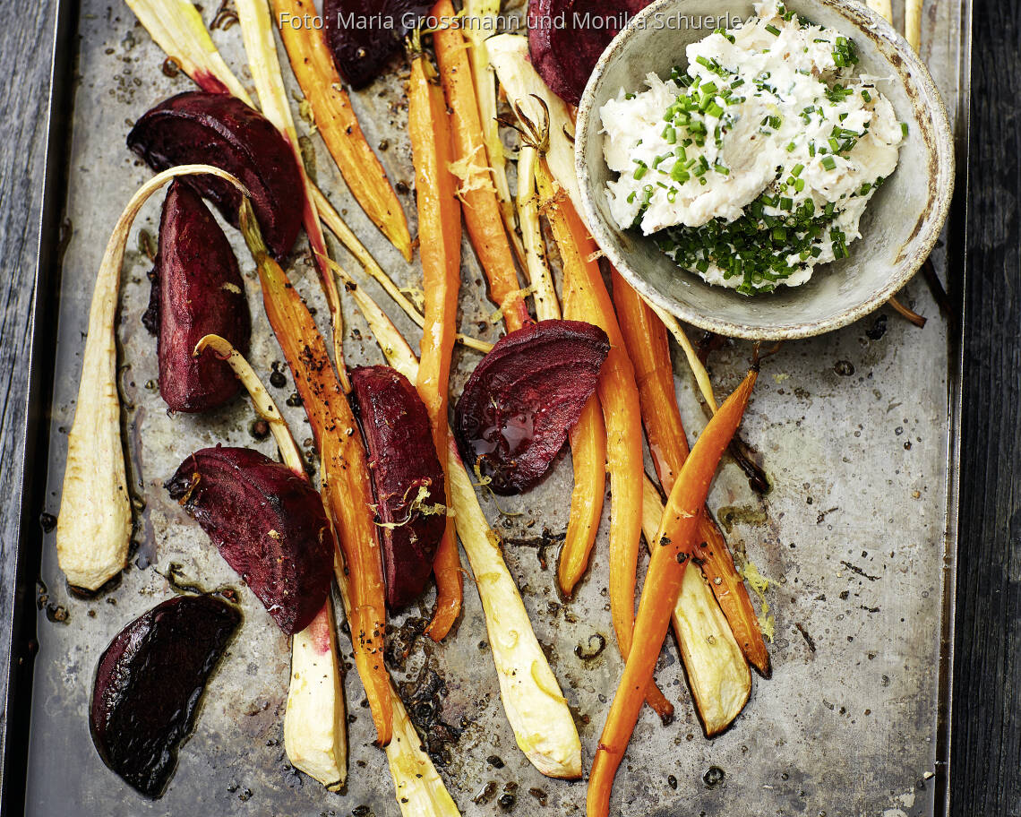 Wurzelgemüse mit Forellendip